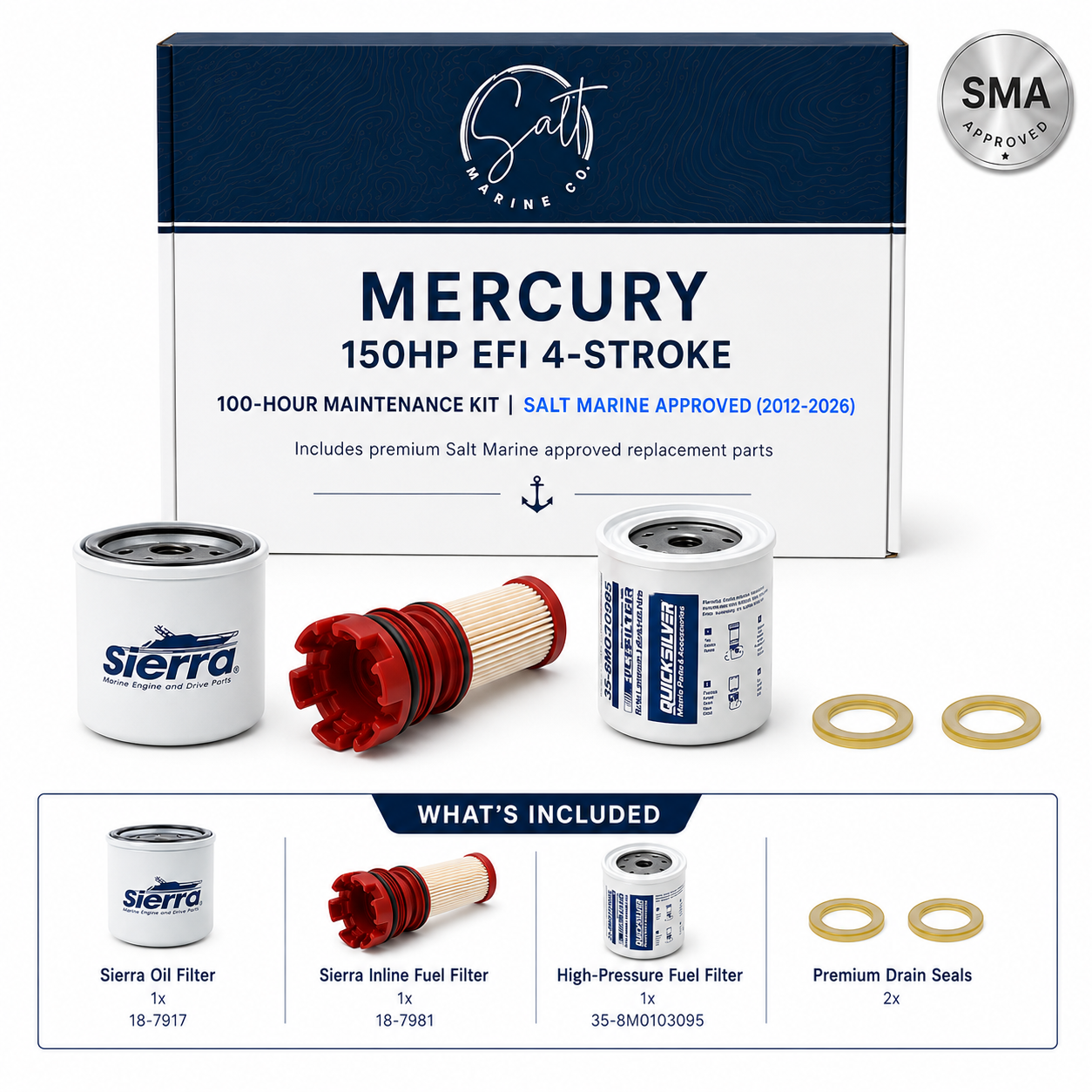 Mercury 150HP EFI 4-Stroke 100-Hour Maintenance Kit | Salt Marine Approved (2012-2026)