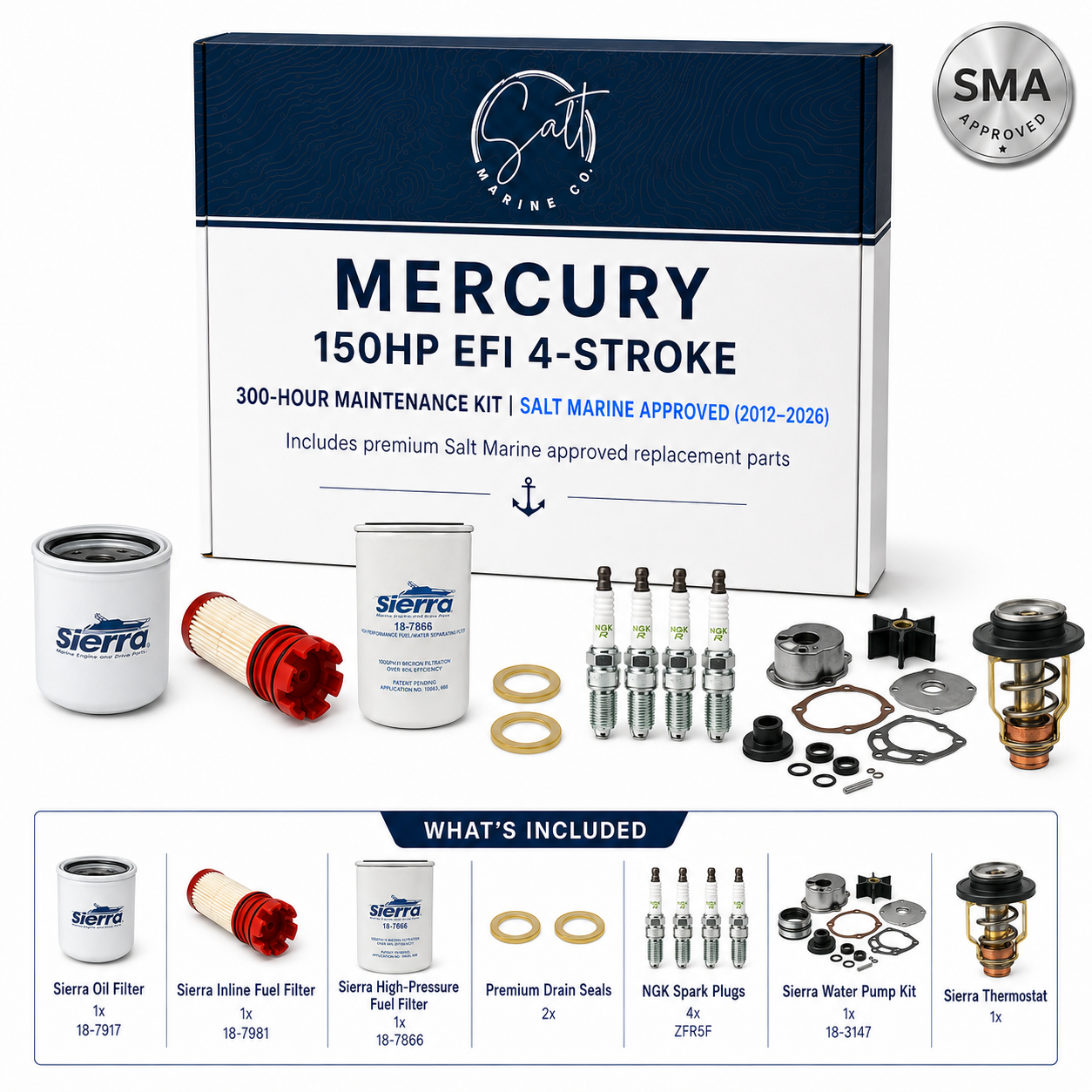 Mercury 150HP EFI 4-Stroke 300-Hour Maintenance Kit | Salt Marine Approved (2012-2026)
