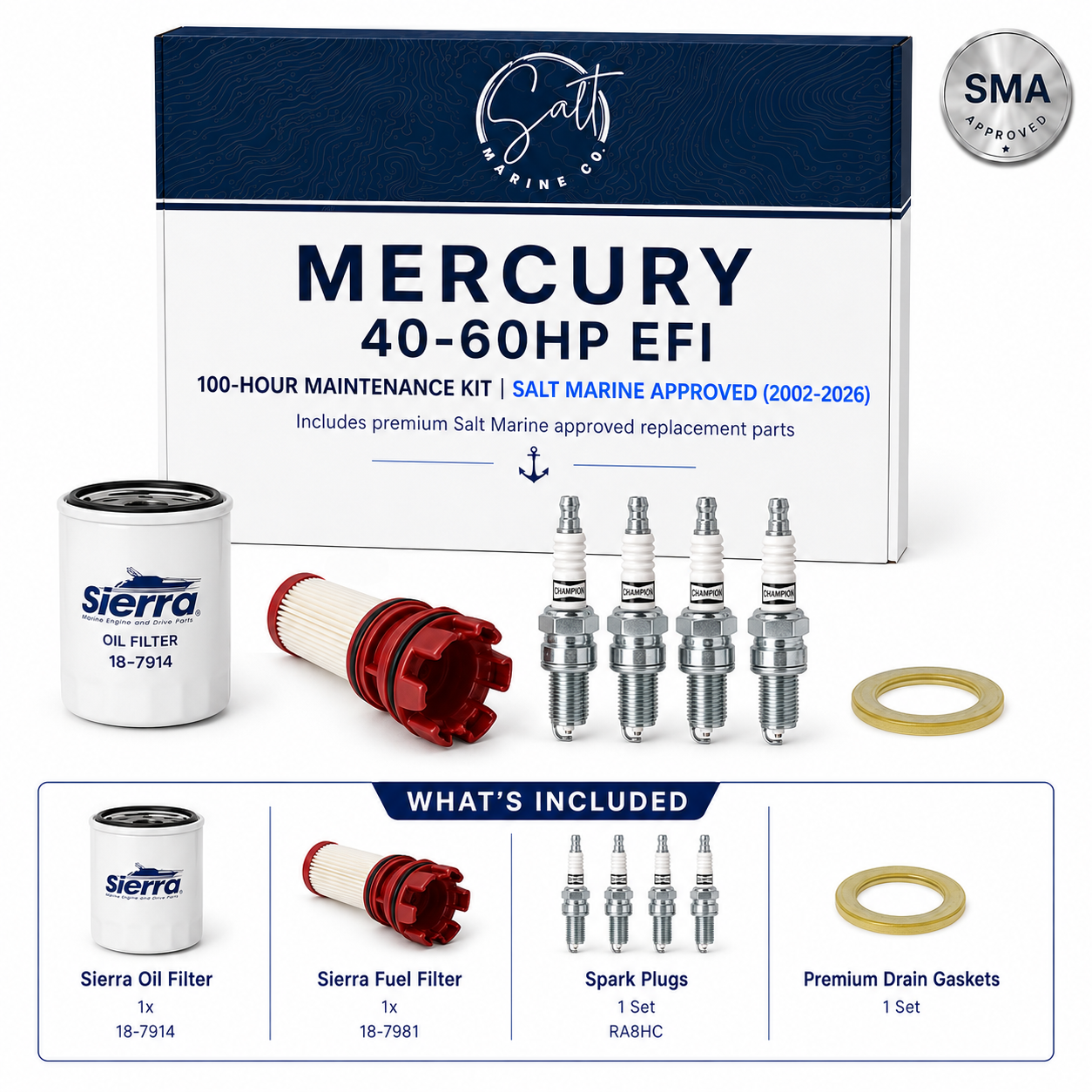 Mercury 40-60HP EFI 100-Hour Maintenance Kit | Salt Marine Approved (2002-2026)