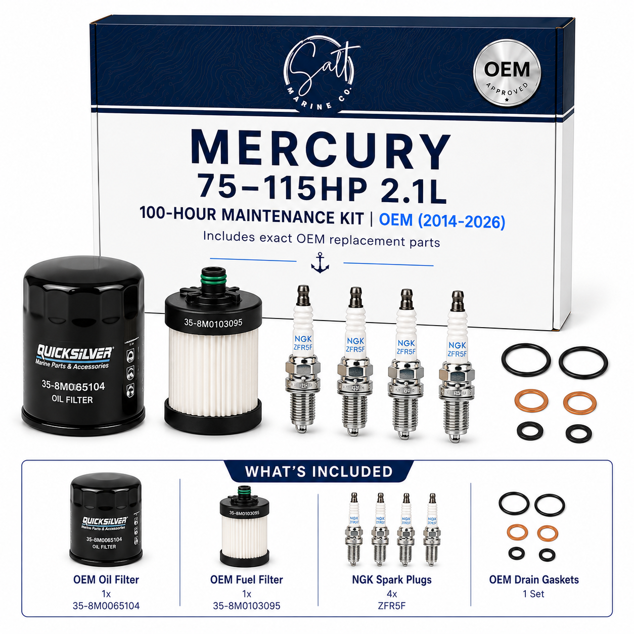 Mercury 75-115HP 2.1L 100-Hour Maintenance Kit | OEM (2014-2026)