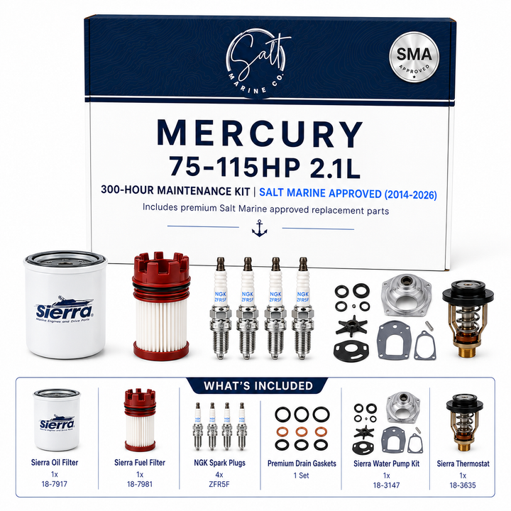 Mercury 75-115HP 2.1L 300-Hour Maintenance Kit | Salt Marine Approved (2014-2026)