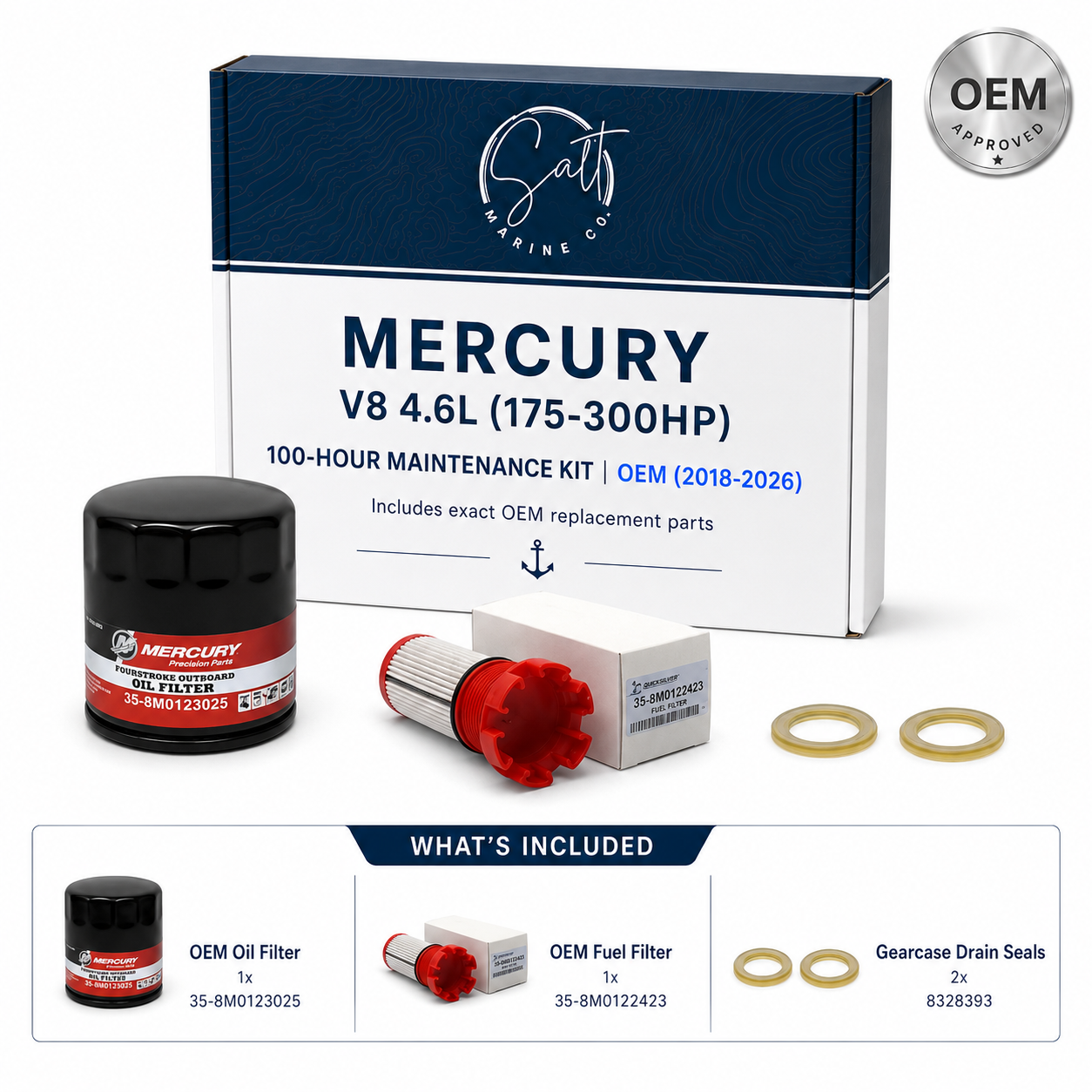 Mercury V8 4.6L (175-300HP) 100-Hour Maintenance Kit | OEM (2018-2026)