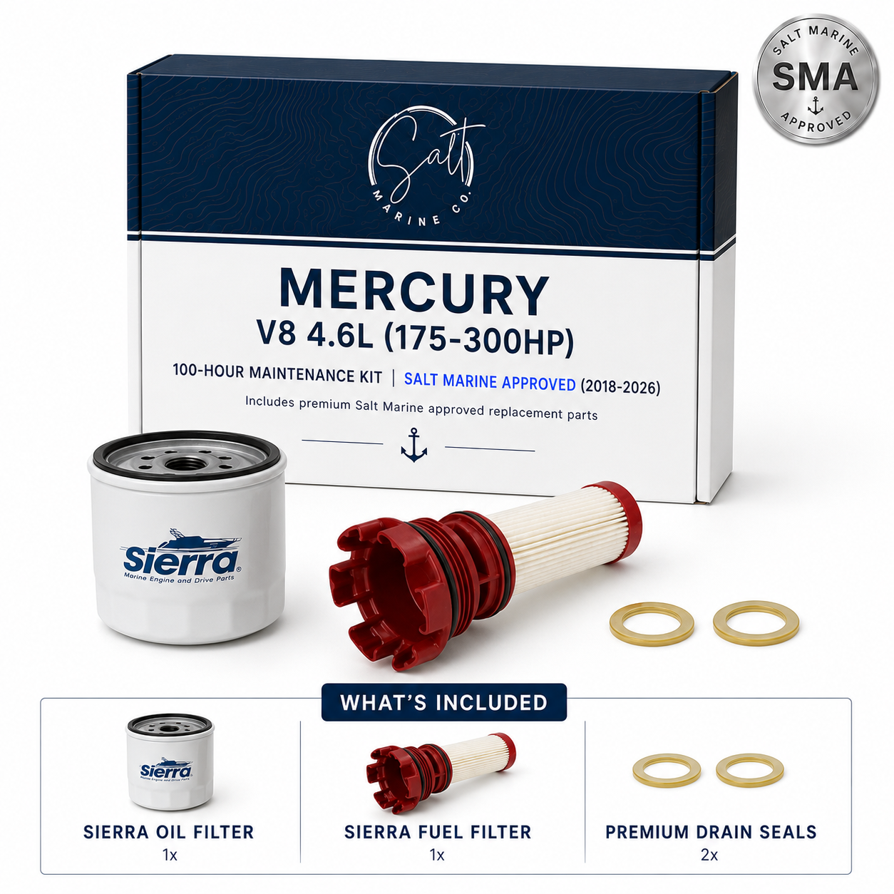 Mercury V8 4.6L (175-300HP) 100-Hour Maintenance Kit | Salt Marine Approved (2018-2026)