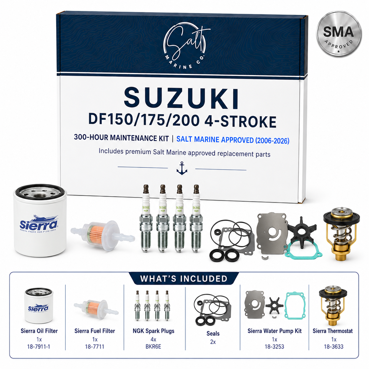 Suzuki DF150/175/200 4-Stroke 300-Hour Maintenance Kit | Salt Marine Approved (2006-2026)