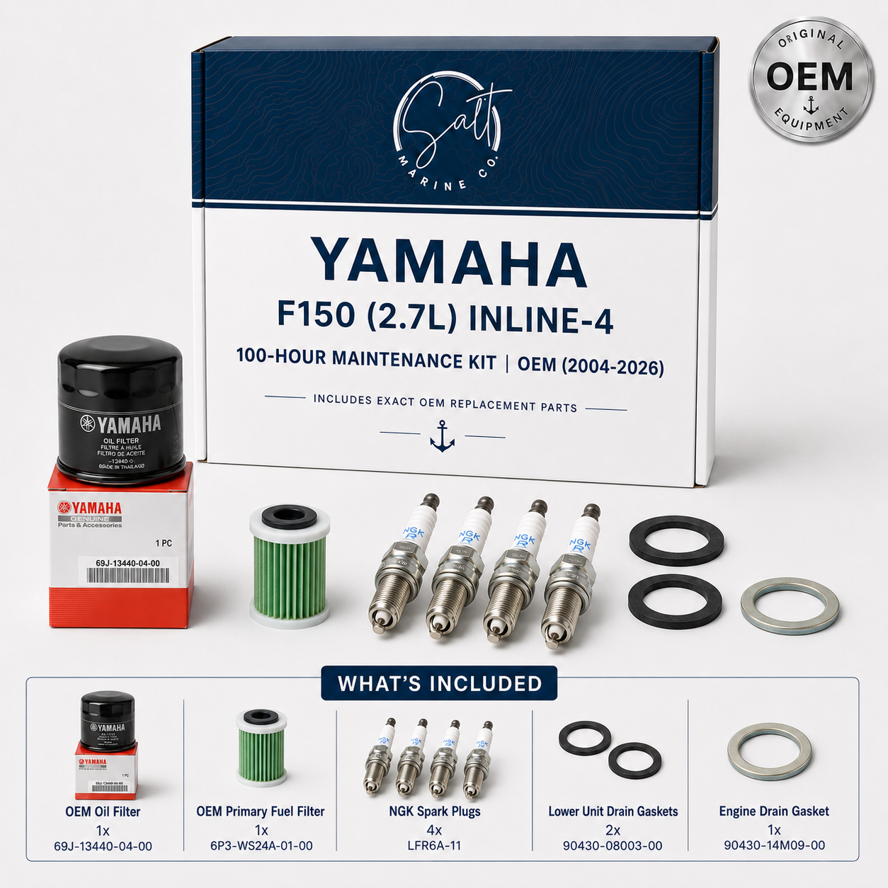 Yamaha F150 (2.7L) Inline-4 100-Hour Maintenance Kit | OEM (2004-2026)