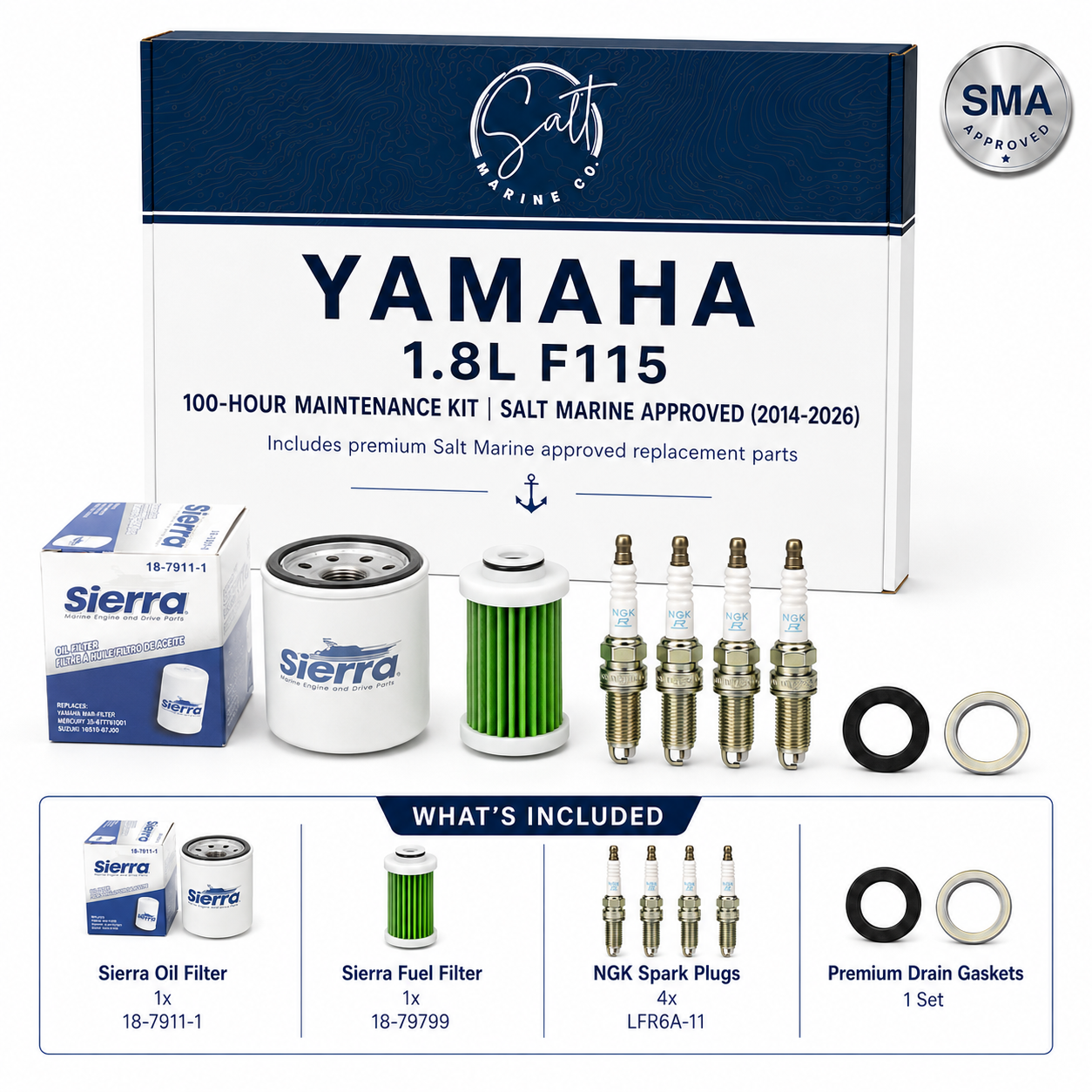 Yamaha 1.8L F115 100-Hour Maintenance Kit | Salt Marine Approved (2014-2026)