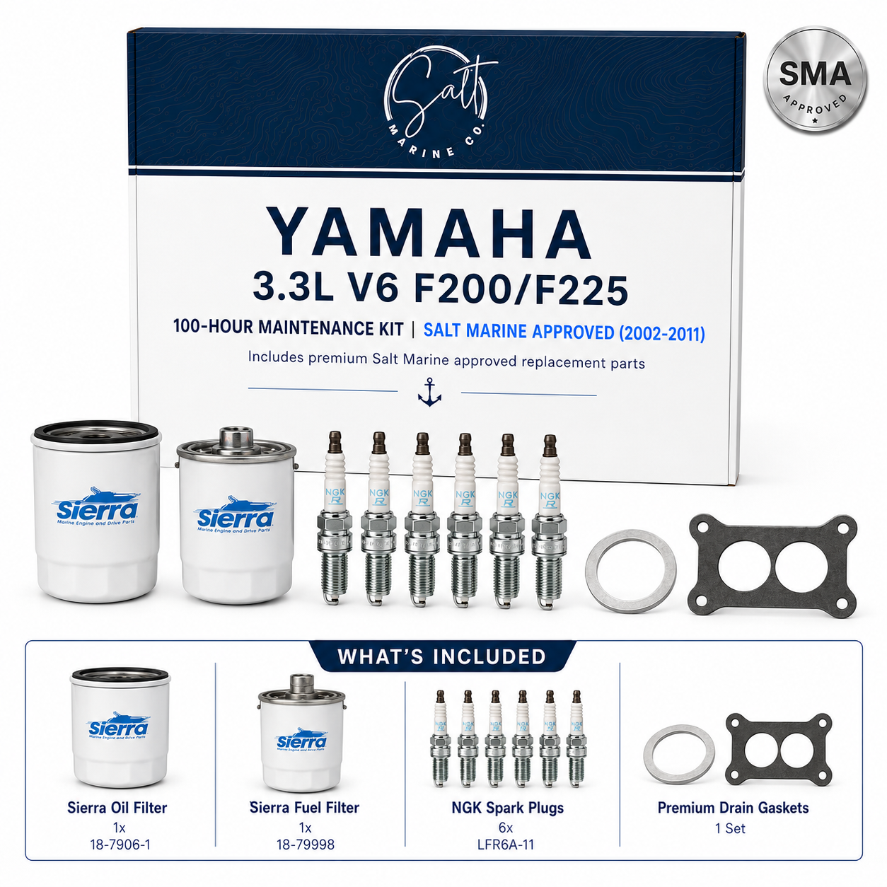 Yamaha 3.3L V6 F200/F225 100-Hour Maintenance Kit | Salt Marine Approved (2002-2011)