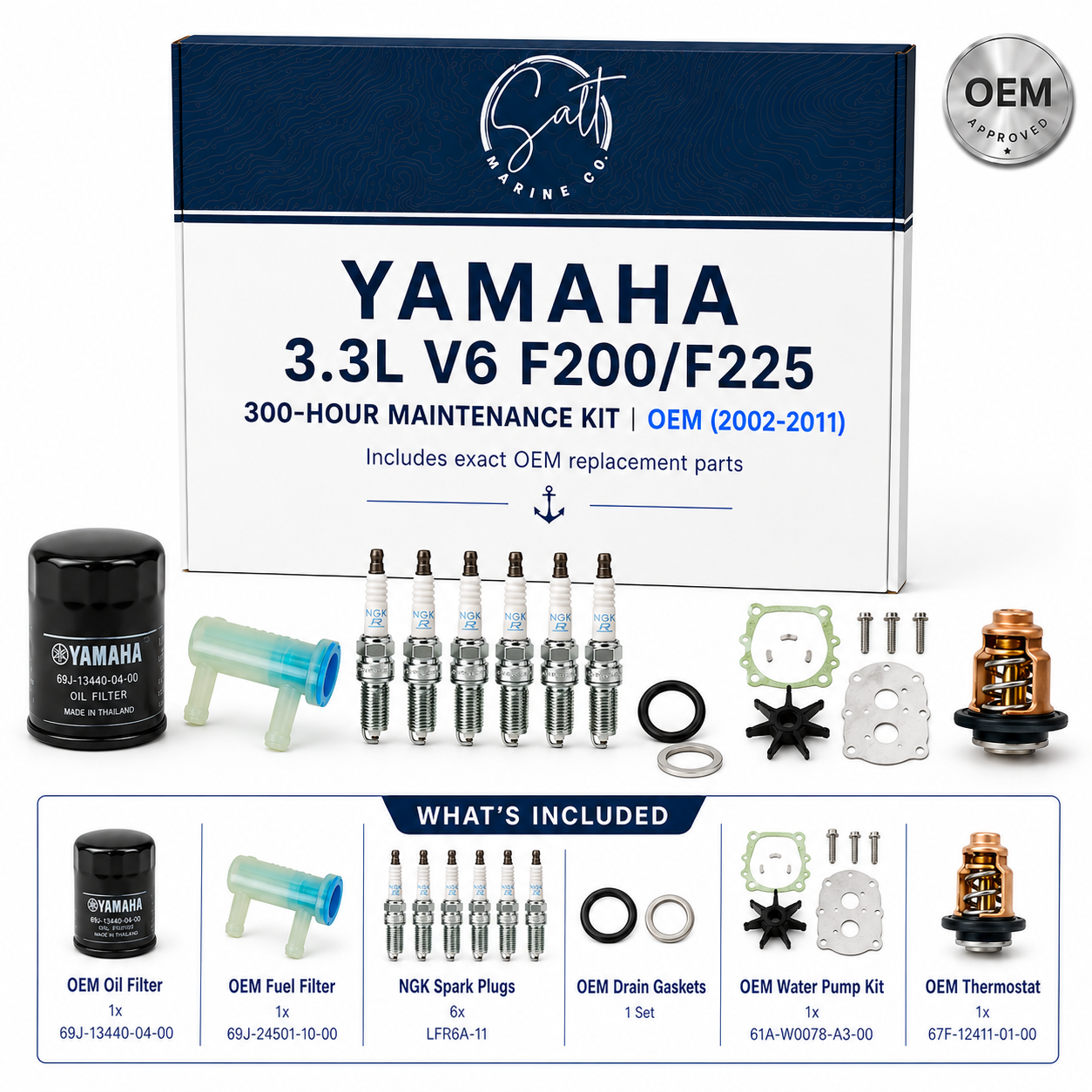 Yamaha 3.3L V6 F200/F225 300-Hour Maintenance Kit | OEM (2002-2011)