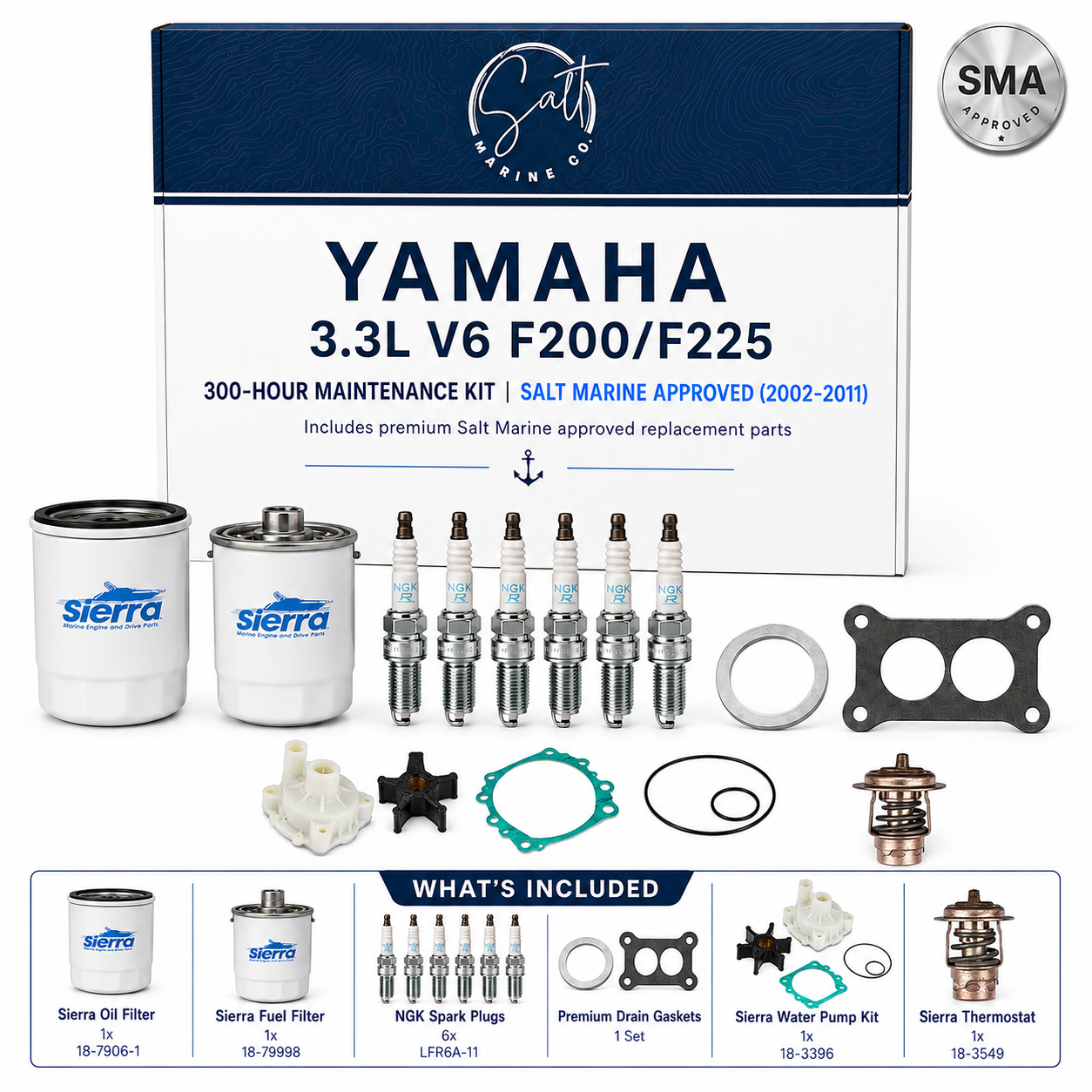 Yamaha 3.3L V6 F200/F225 300-Hour Maintenance Kit | Salt Marine Approved (2002-2011)