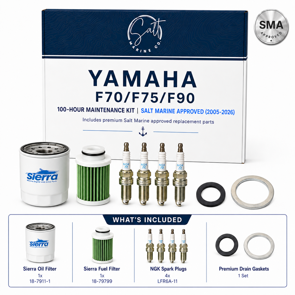 Yamaha F70/F75/F90 100-Hour Maintenance Kit | Salt Marine Approved (2005-2026)