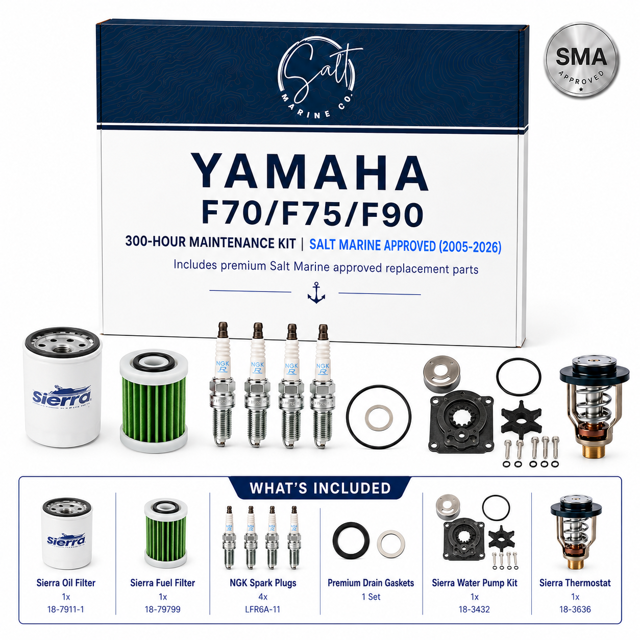 Yamaha F70/F75/F90 300-Hour Maintenance Kit | Salt Marine Approved (2005-2026)