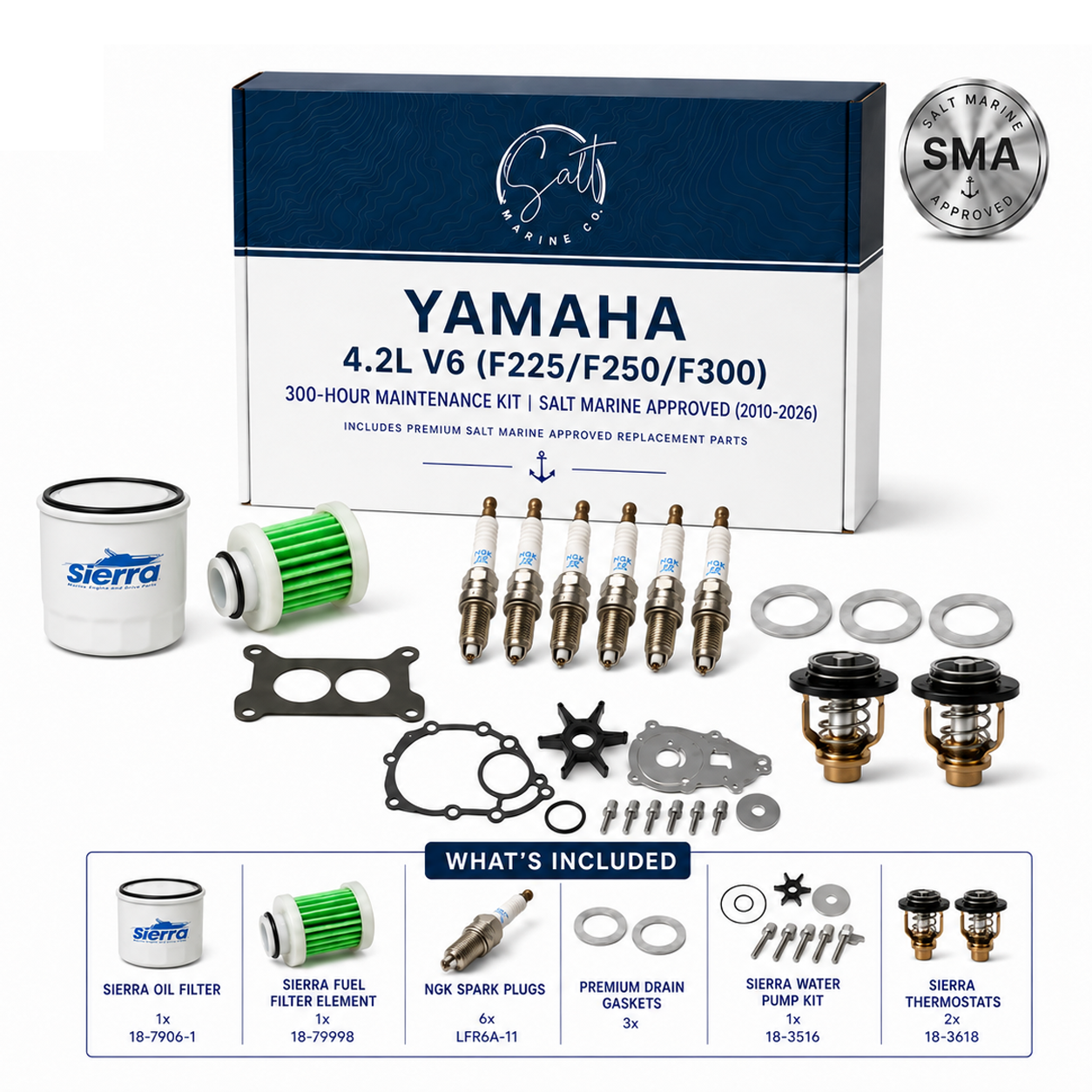 Yamaha 4.2L V6 (F225/F250/F300) 300-Hour Maintenance Kit | Salt Marine Approved (2010-2026)